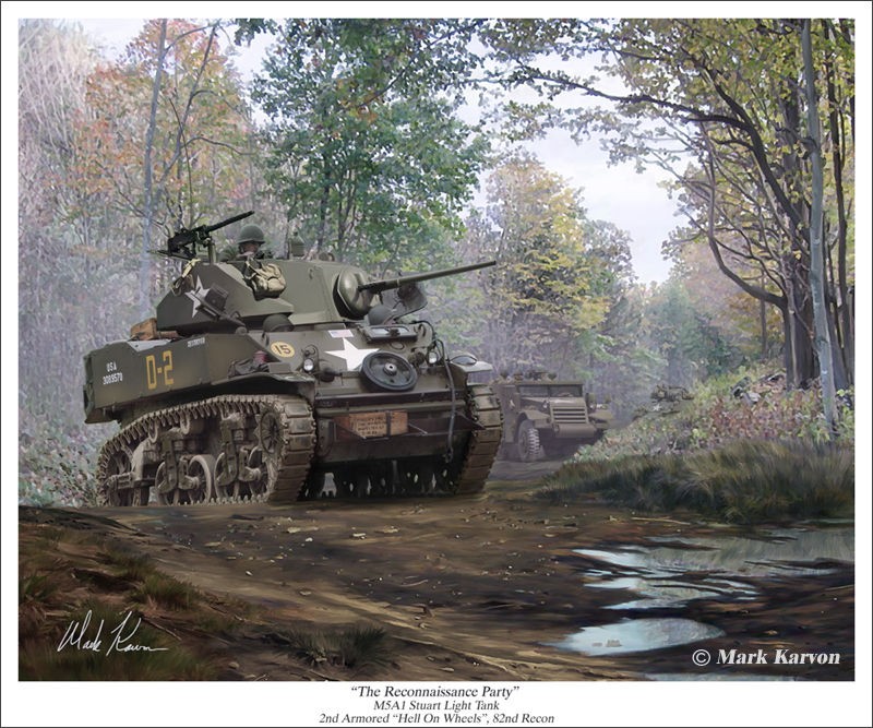 The Reconnaissance Party Mark Karvon Giclee Print   WW II M5A1 