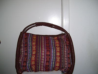 TRENDY SOUTHWEST AZTEC MULTI COLORED FABRIC AND LEATHER TOTE