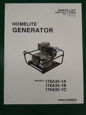 HOMELITE GENERATOR PARTS LIST MANUAL 176A35 1A 176A35 1B 176A35 1C NO 