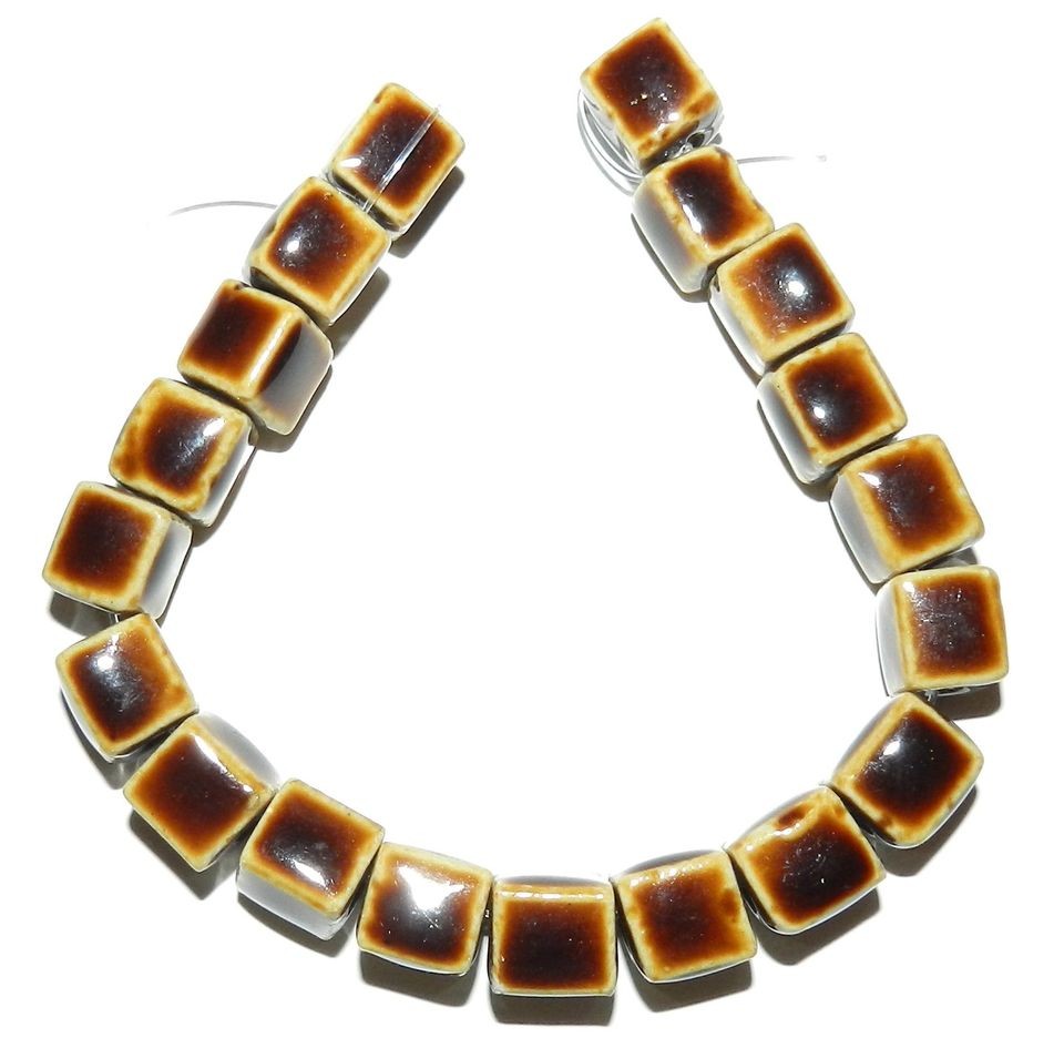 Dark Honey Brown 10x10   11x11mm Square Cube Porcelain Beads 8 