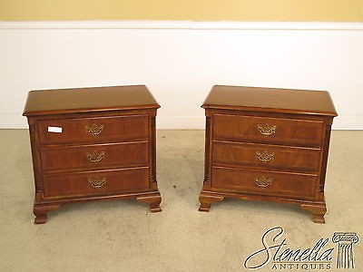 21130 pair baker inlaid walnut 3 drawer nightstands time left