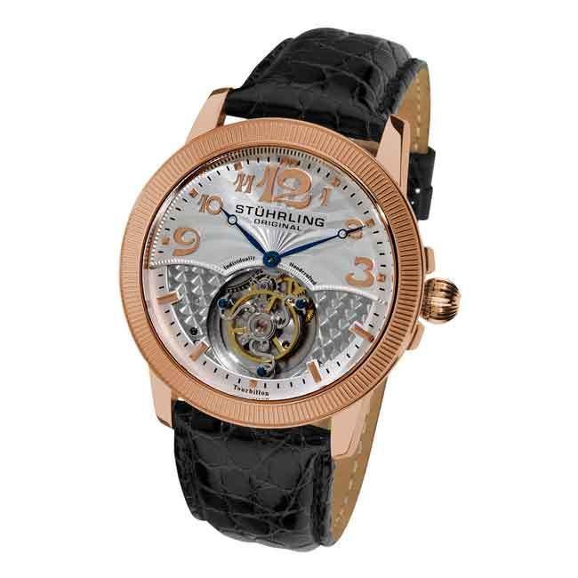 Stuhrling 350 33452 Destiny Tourbillon SS Case Champagne Dial Leather 