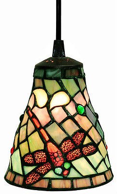 Red Green White Dragonfly Stained Glass Tiffany Hanging Mini Pendant 