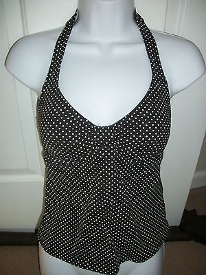 Lands’ End Size 2 Mastectomy Rich Brown Dot V Neck Halter Takini Top 