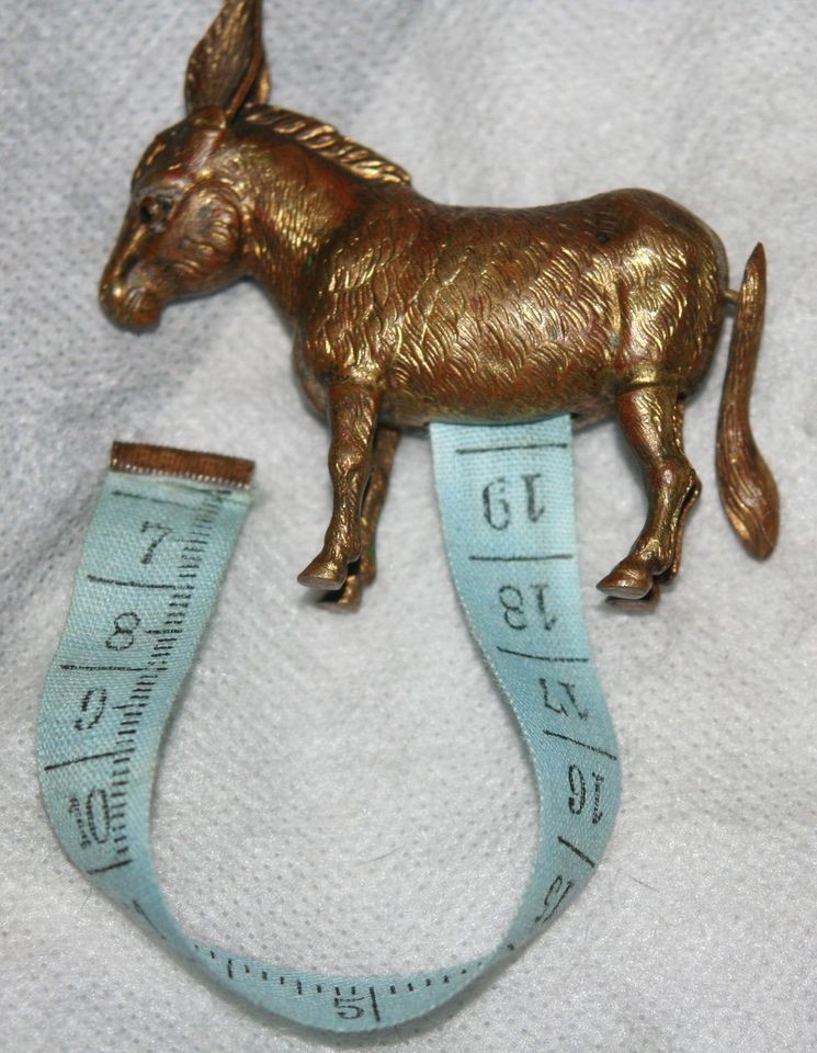 Antique BRASS~~DONKEY wind up TAPE MEASURE~~ Figural NOVELTY c1800s 