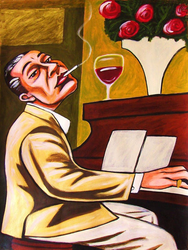 COLE PORTER PAINTING piano jazz pop american songbook smoking night 