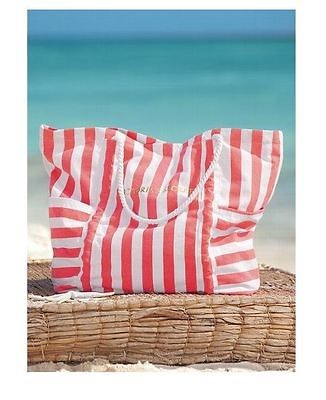   SECRET MANDARIN ORANGE & WHITE STRIPES LOGO BEACH TOTE BAG WKENDER