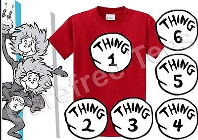 dr seuss thing 1 2 3 4 5 6 iron on shirt decal transfer