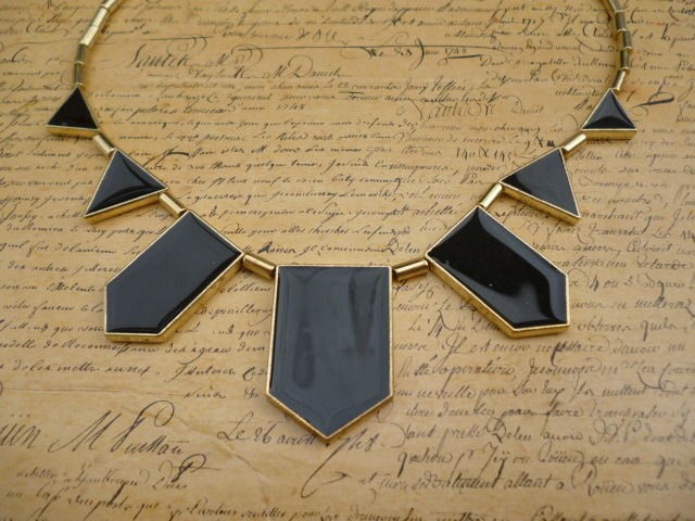   Aztec Black GEOMETRIC TRIBAL Threaded Collar NECKLACE Boho Fashion