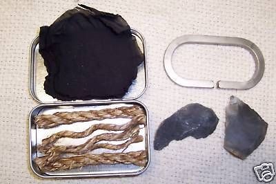   Flint and Steel Sets Tin Char Fire Tinder, Scout Fire Survival Kit