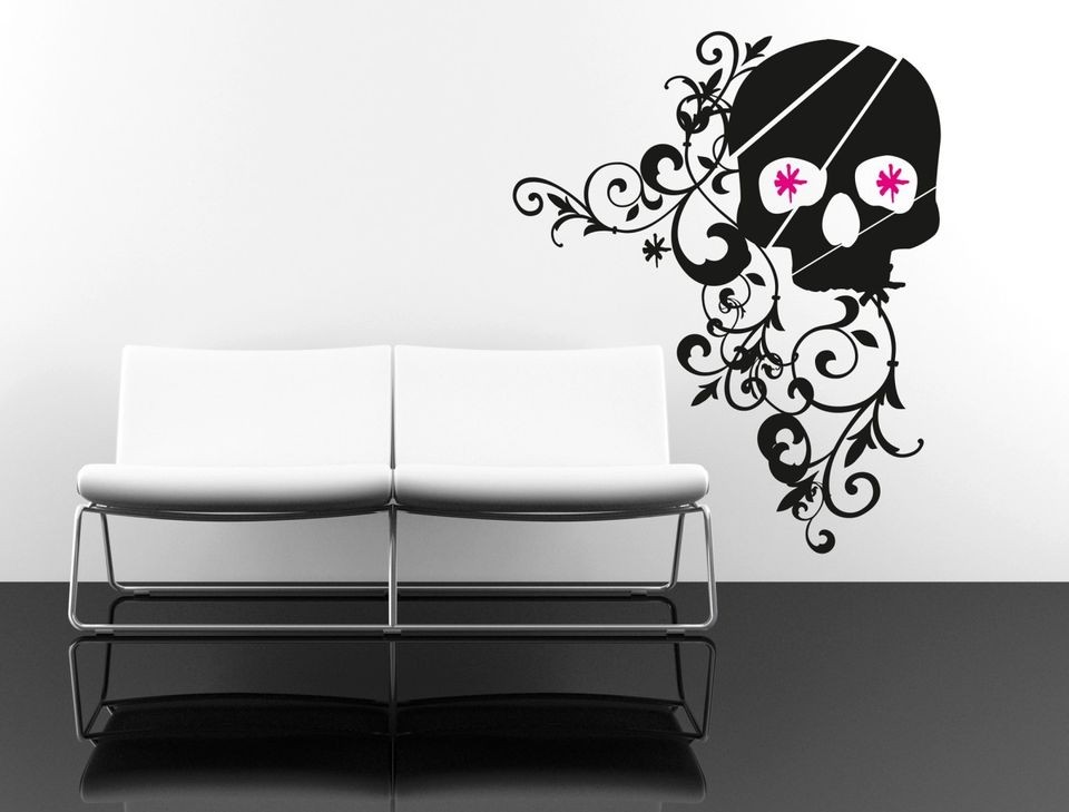 Wall Art sticker transfer bedroom,lounge​,skull flowers, metal, punk 