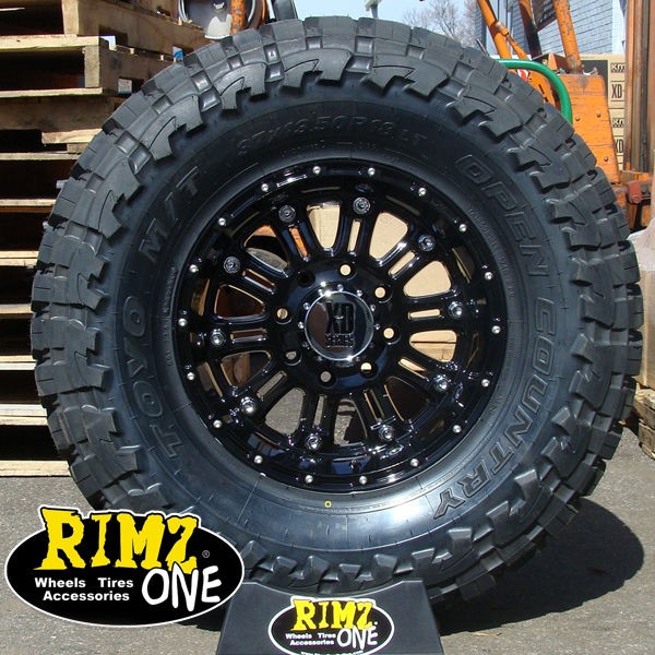   Hoss 795 Black wheels 35x12.50R18 Toyo MT 35 tires GM Ford JK Dodge