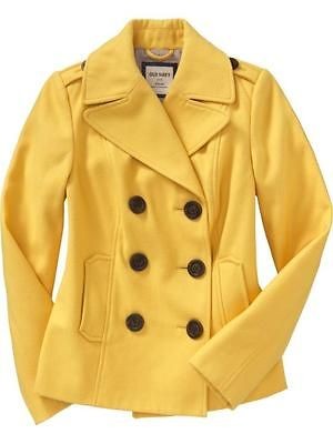 NWT Old Navy Cropped Wool Blend Pea Coat Yellow 2011 Sz XS 0 2