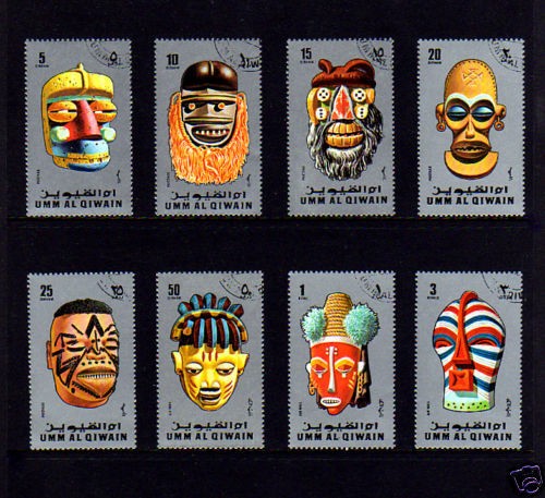 UMM AL QIWAIN  1972  AFRICAN MASKS   CEREMONIAL   COMPLETE SET OF 8