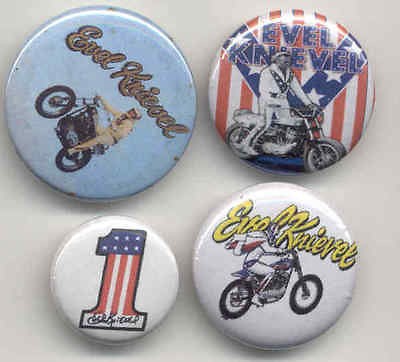 Evel Knievel buttons 70s biker stunt man motorcycle hero American pop 