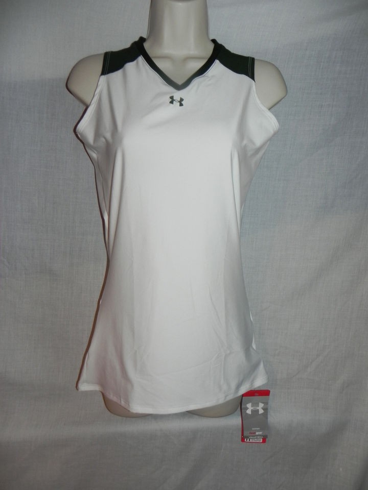 UNDER ARMOUR WOMENS VOLLEYBALL SLEEVELESS SHIRT SMALL WHITE GREEN NWT 