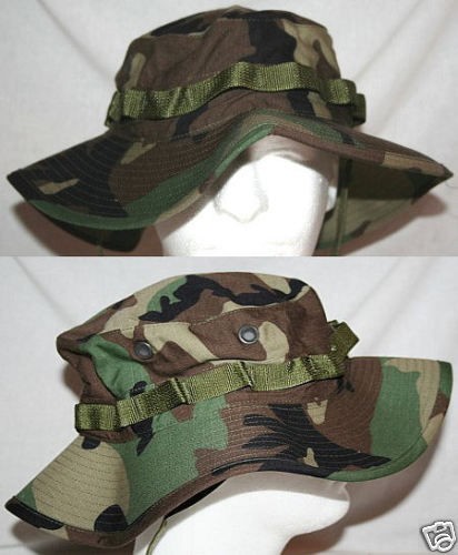 MIL SPEC WOODLAND CAMO BOONIE HAT WIDE 3 BRIM SIZE 7 3/4 NEW MADE IN 