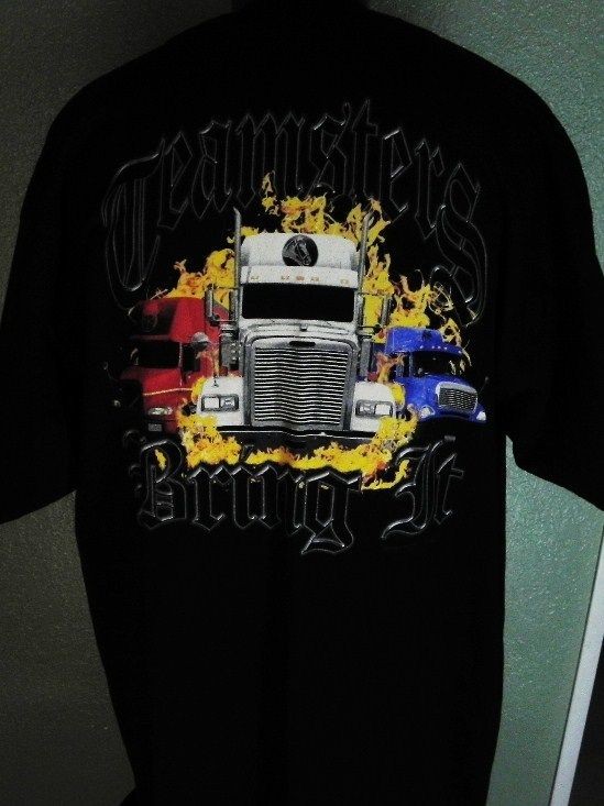 New Teamsters Union Hoffa Hall 2011 XXL Black Shirt Semi Truck on Fire 