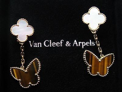 van cleef arpels 18kt lucky alhambra butterfly mop tiger eye earrings 