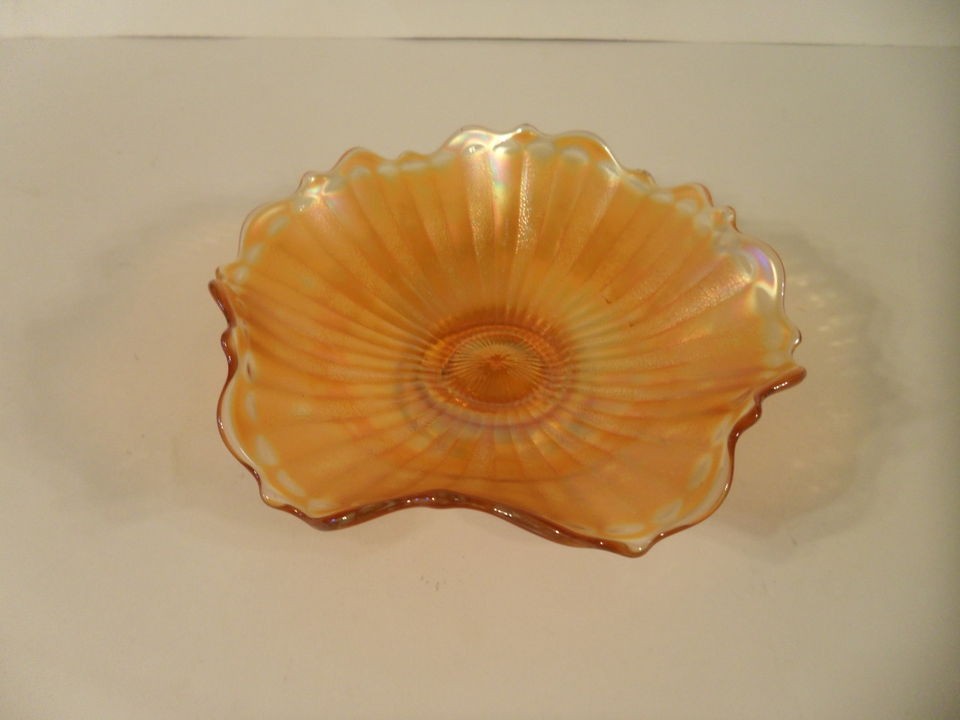 vintage amber carnival glass candy dish  8
