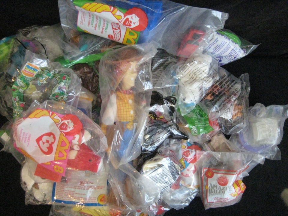   of 46 NIB Toys Including McDonalds, Burger King, Hot Wheels, Barbie