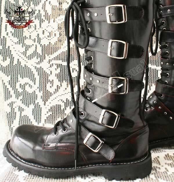 Visual Kei/Gothic/CYB​ER 5 strap BOOT 7.5/8 MAHOGANY 38