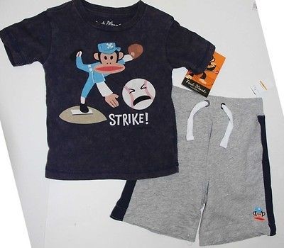 PAUL FRANK LUXE Baby Boy SZ 12M Strike Out BASEBALL 2 PIECE Short Set 