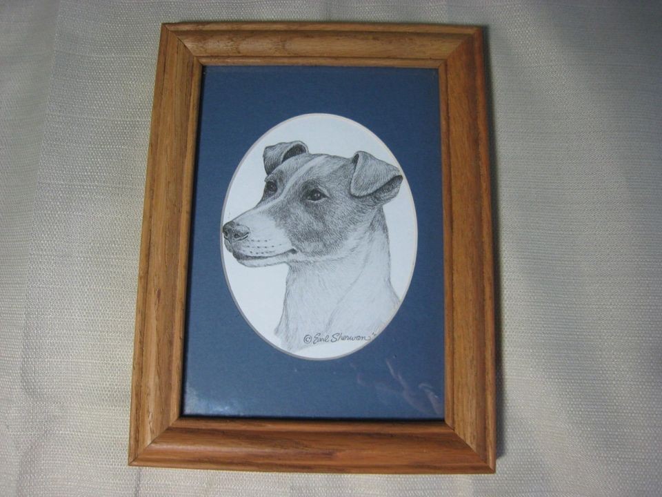   RUSSELL TERRIER Framed Line Drawing Print Portrait BW Earl Sherwan