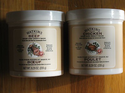 Watkins Chicken and Beef Soup and Gravy Base. 8.29 oounces each 