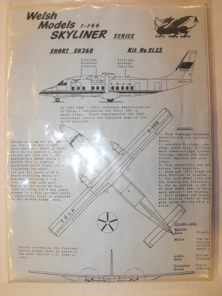 WELSH VACUFORM MODEL OF THE SHORT SH360 KIT NO SL23 1/144 SCALE