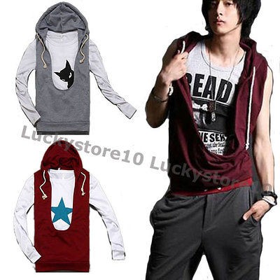 Mens Casual Slim Fit hoody sleeveless Tee Shirt T shirt Vest MCH0691