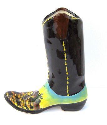 mexican talavera pottery cowboy boot sculpture planter 