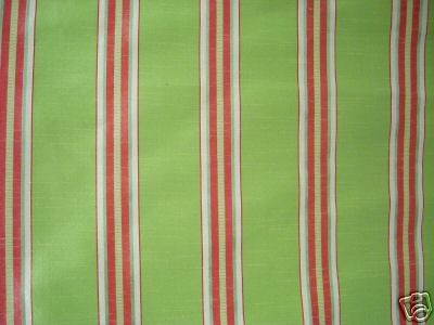 green red and cream striped polyester silk fabric one day