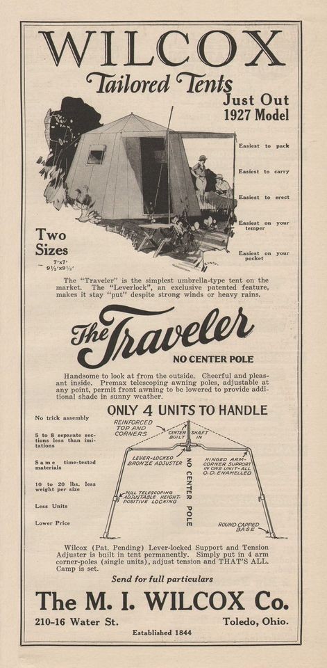 odd vintage 1927 wilcox tents print ad toledo oh time