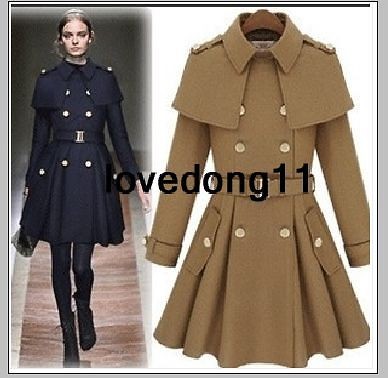 Women Lady Retro Cloak Double Breaste​d Woolen Wraps Long Coat With 