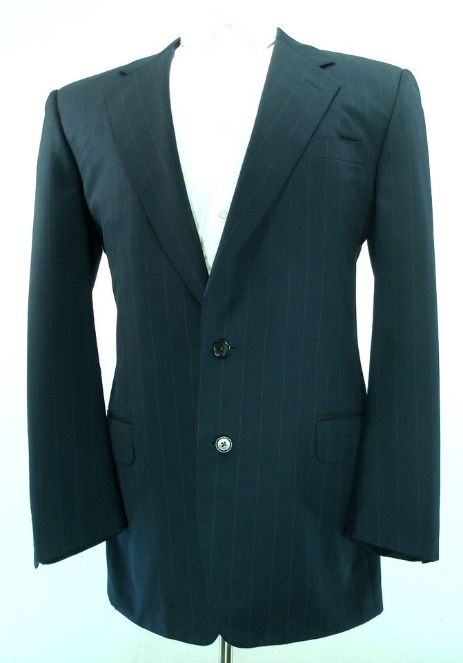 vtg Bespoke Rothmans Italian Navy Blazer ~ 42L ~ Large Blue Stripe 