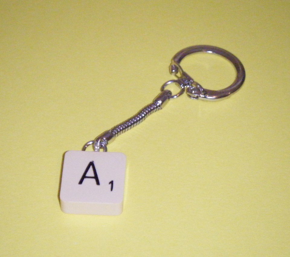 Vintage Scrabble Tile Black Letter/s Initial Keyring Kitsch Novelty