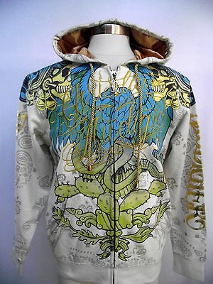   AUDIGIER ED HARDY MENS WINGED SKULL HOODIE SHIRT RHINESTONES