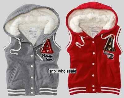 NWT Aeropostale Aero Womens Varsity Hooded Hoodie Vest Gray Red XS S 