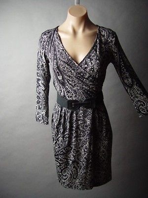 Vtg y 70s Classic Faux Wrap Retro Paisley Print Belted Work 02 mv 