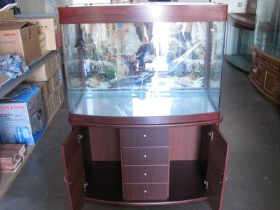 100 Gallon New Redwood Colored Aquarium w Canopy Cabinet Lights Filter 