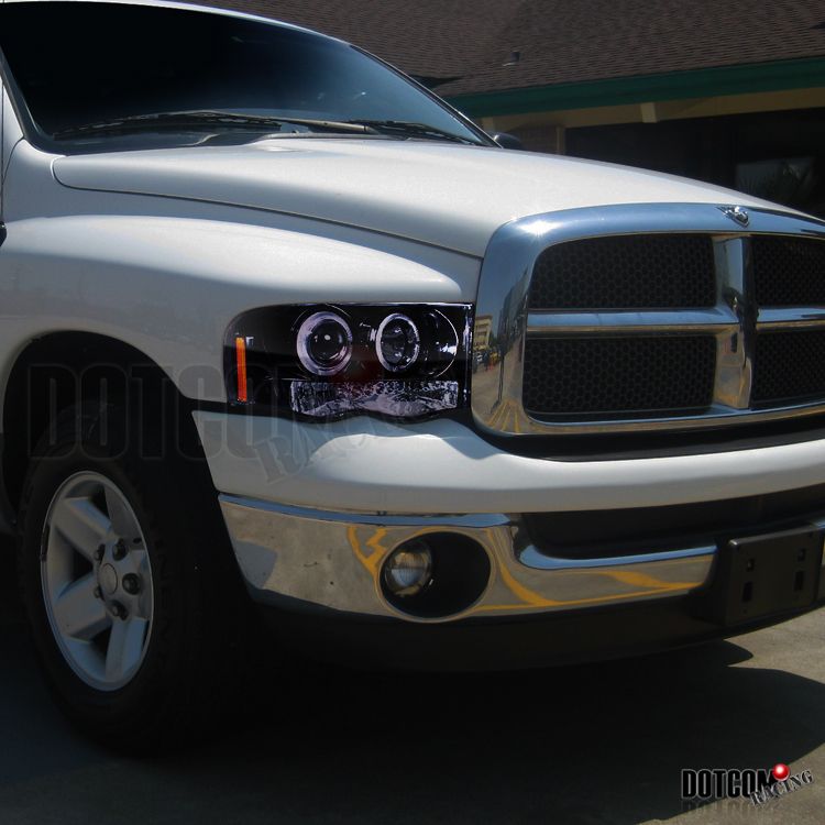 Glossy Black 2002 2005 Dodge RAM Halo Projector Headlights H1 6000K 