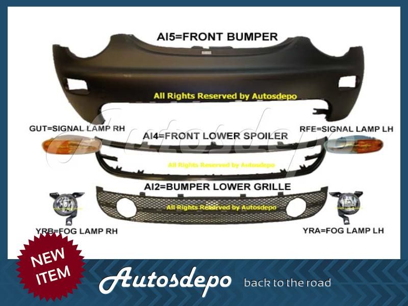 01 05 Volkswagen Beetle Front Bumper Low Grille Spoiler Fog Light Trim 