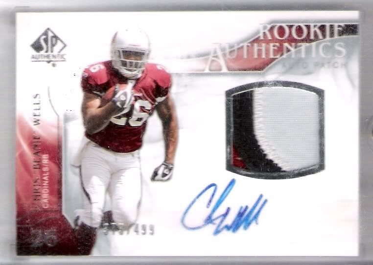 377 Chris Beanie Wells RC AUTO PATCH 3 Color /499 BV $80 (with 