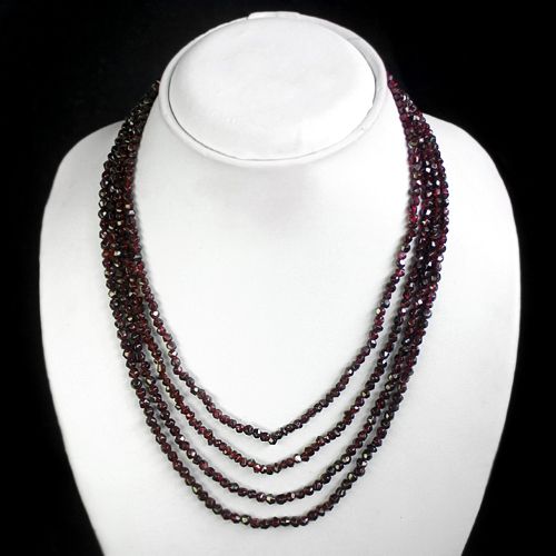   WONDERFUL 280 00 CTS NATURAL FACETED 4 LINE RED GARNET BEADS NECKLACE