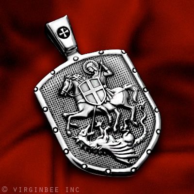 ST.GEORGE HORSE DRAGON SHIELD SAINT CROSS MEDAL STERLING SILVER 