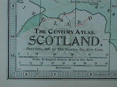 1897 Map Scotland Edinburgh Glasgow Aberdeen Inverness