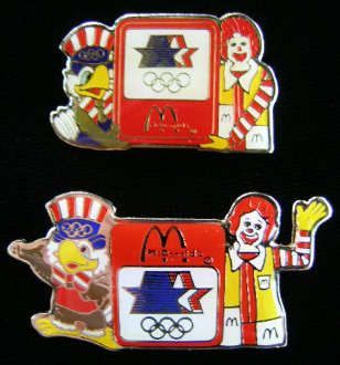   LOS ANGELES OLYMPICS   2 McDONALDS PINS   RONALD McDONALD & SAM EAGLE