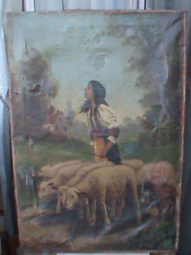 Antique 19 TH Century Oil on Canva Painting J Clark