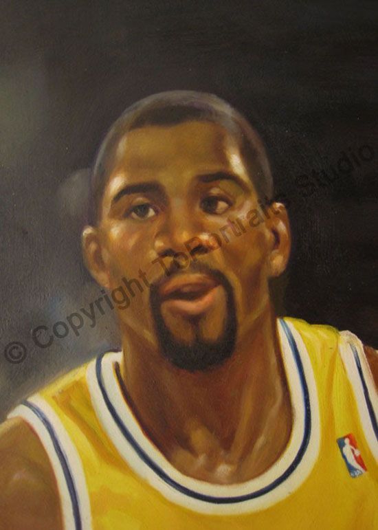 Magic Johnson Los Angeles Lakers Original Oil Painting